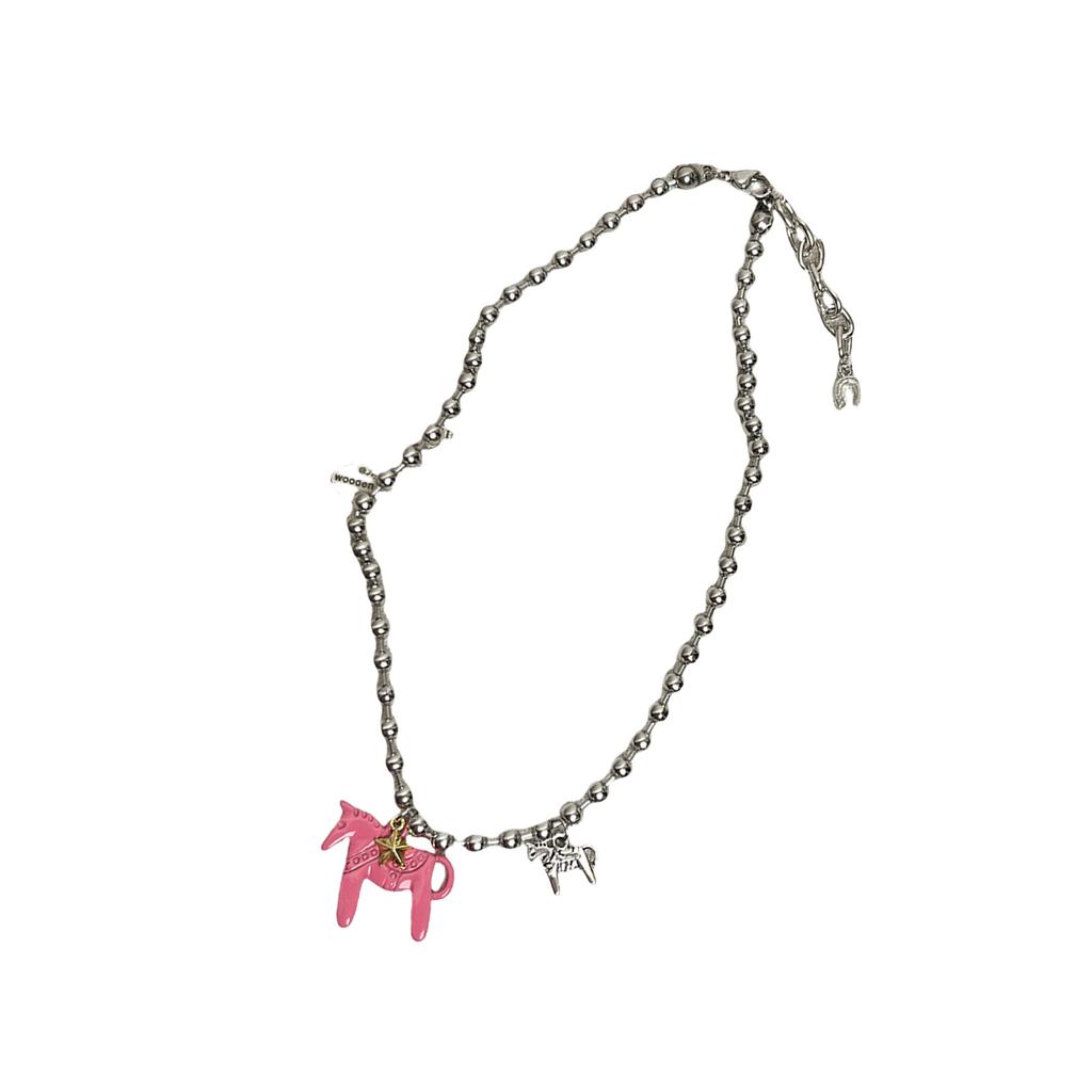Cute Enamel Pony Pendant Necklace Trendy Blogger Inspired Jewelry Gift Sweet Style Layering Chain For Women
