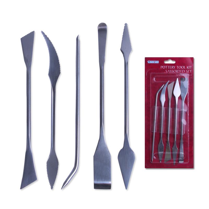 

Handmade Pottery Carving Tools: 5-Piece Double-Headed Metal Clay Sculpture Knife Set 5-piece set