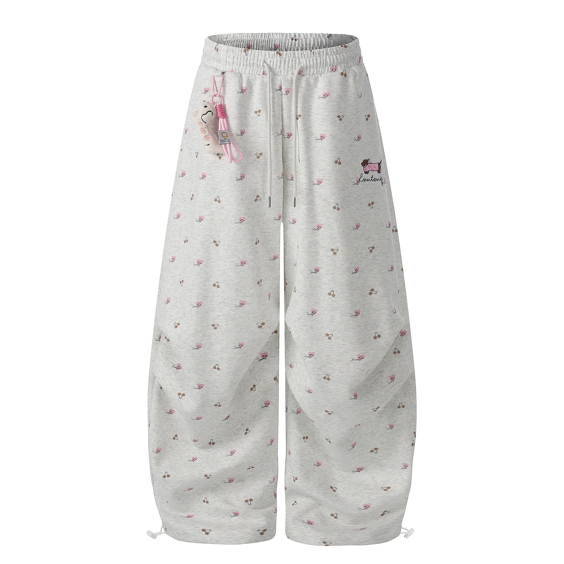 

Women s Cherry Print Japanese-Style Sweatpants, Drawstring, Cuffed, Loose Fit - Ideal for Jazz Dance Extra Large сірий колір