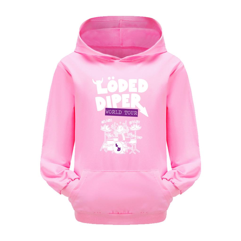 5527 Kids Boys Girls Loded Diper Printed Casual Pocket Long Sleeves Hoodies 110cm розовый