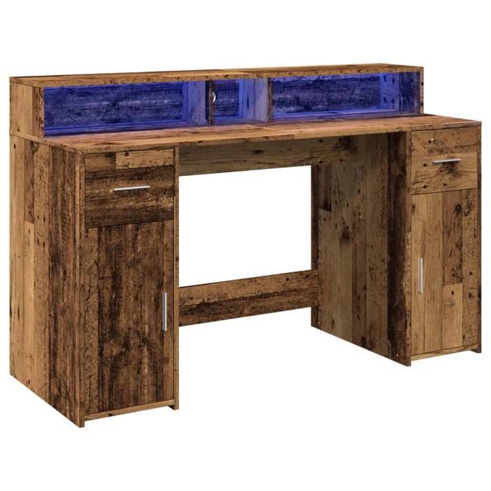 VidaXL Bureau avec lumières LED vieux bois bois d'ingénierie, bureau de travail, bureau d'étude, bureau à domicile, bureau 3309427