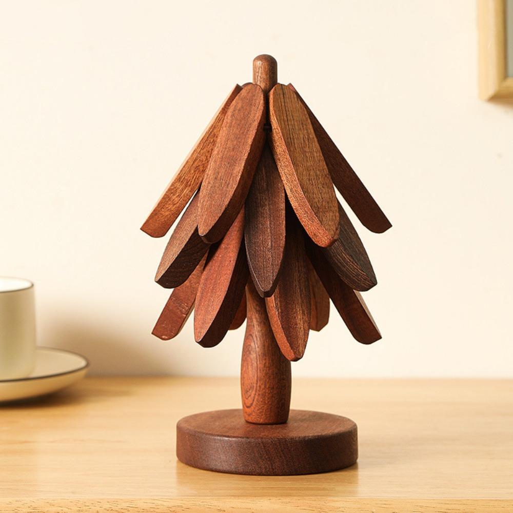Foldable Wooden Trivets Anti Scald Insulation Pads Multifunctional Christmas Tree Coaster  Kitchen