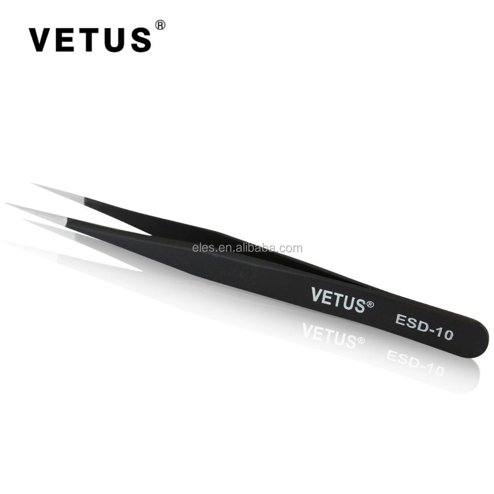 Static Black Coating Rigid Pointy Tip Electrical Maintenance Wire Stripping Cutting Handy Tool VETUS ESD Tweezer ESD-11 (as the picture,Pointed)