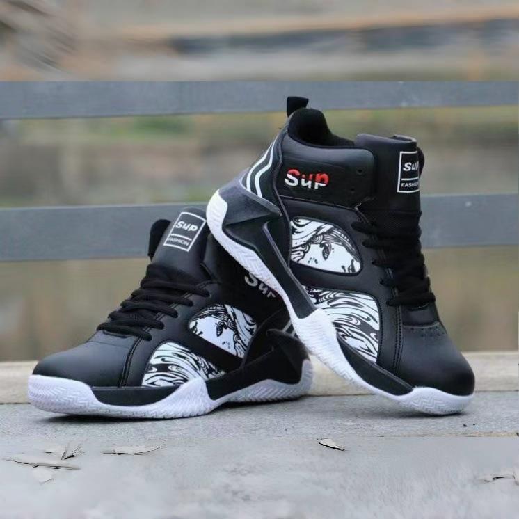 

Весенние высокие кроссовки 2025 года, мужские повседневные баскетбольные кроссовки, мужская обувь, корейская версия, модные кожаные мужские спортивные кроссовки с мягкой подошвой 39 чёрный