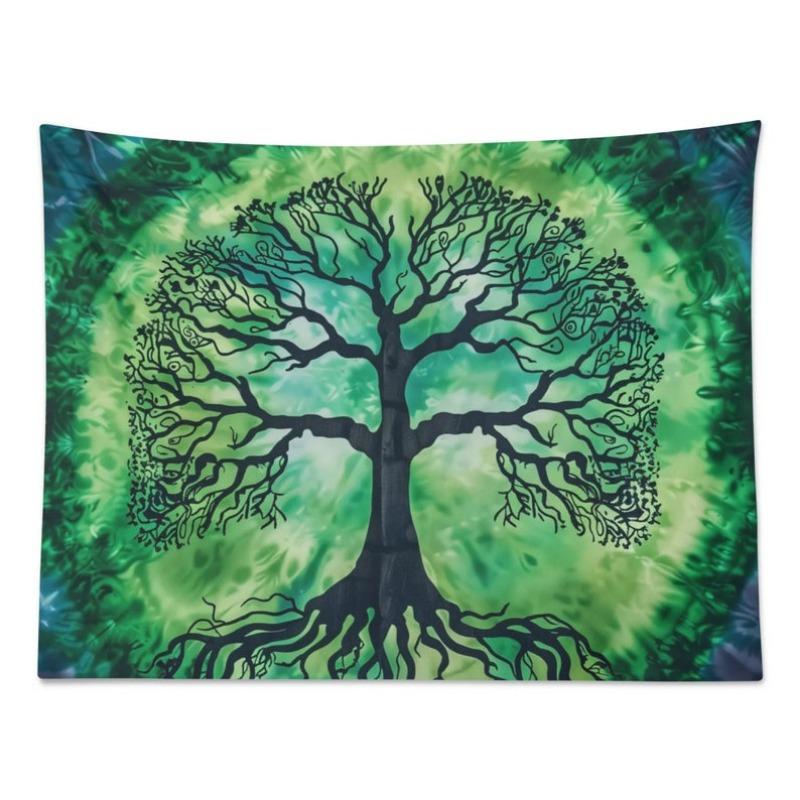 Green Tree of Life Tapestry for Bedroom Boho Mandala Tree Wall Art Tapestries Aesthetic Hippie Nature Floral Backdrop Poster