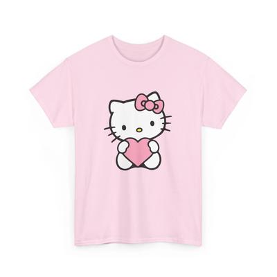 Maglietta Unisex in Cotone 100% Hello Kitty Cuore Carino Magliette Uomo Top Maglietta Pesante in Cotone Cartone Animato Kawaii Regalo