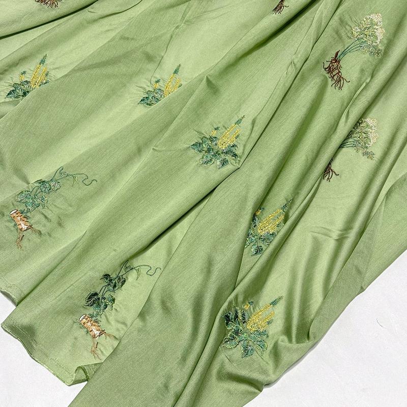Herbal Medicine Pattern Embroidery Fabric for Sewing Hanfu Ancient Cheongsam Horse-face Pleated Skirt Clothing Designer Fabric