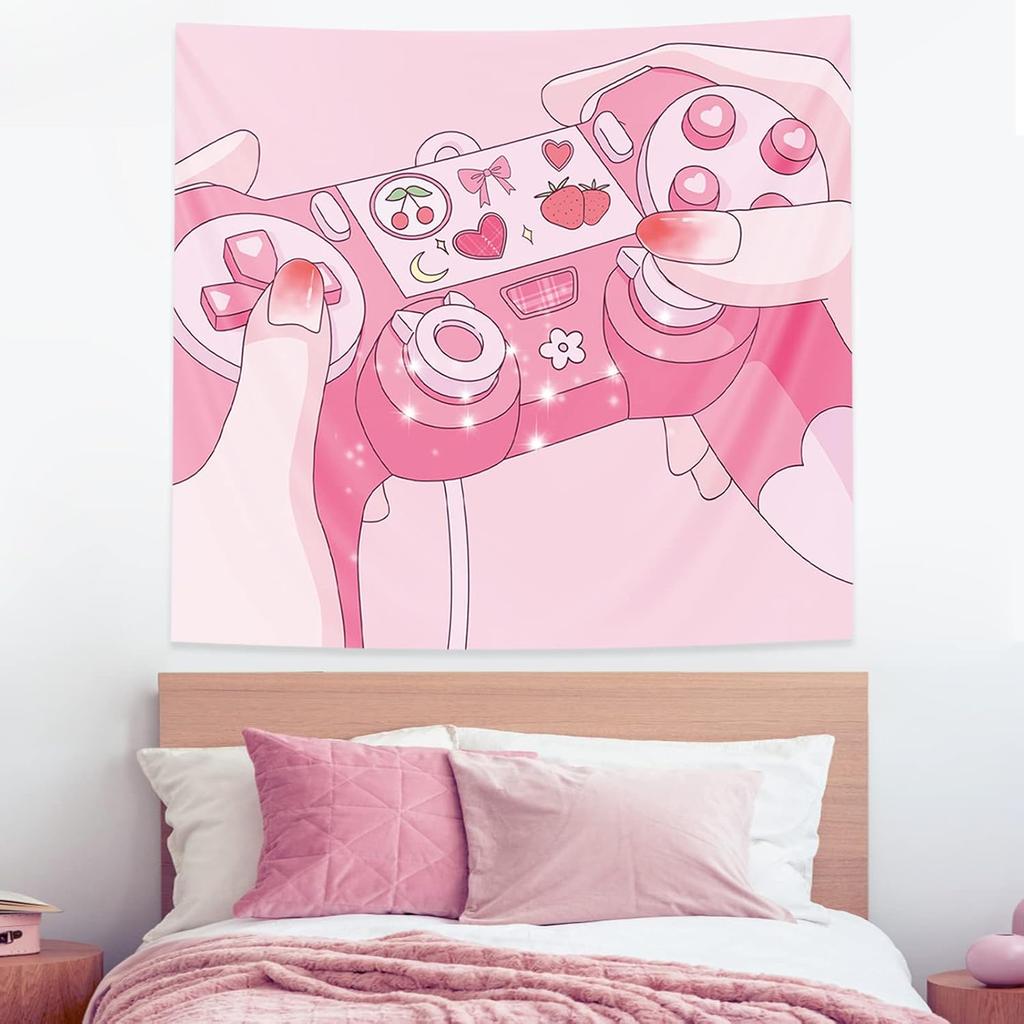 Pecfamly Cutecore Room Decor - Pink Anime Tapestry - Kawaii Posters - Gamer Girl Room Decor - Gaming Tapestry
