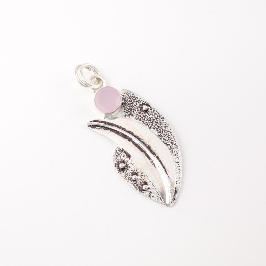 Rose Chalcedony Gemstone 925 Sterling Silver Jewelry Handmade Antique Pendant PP-36-15