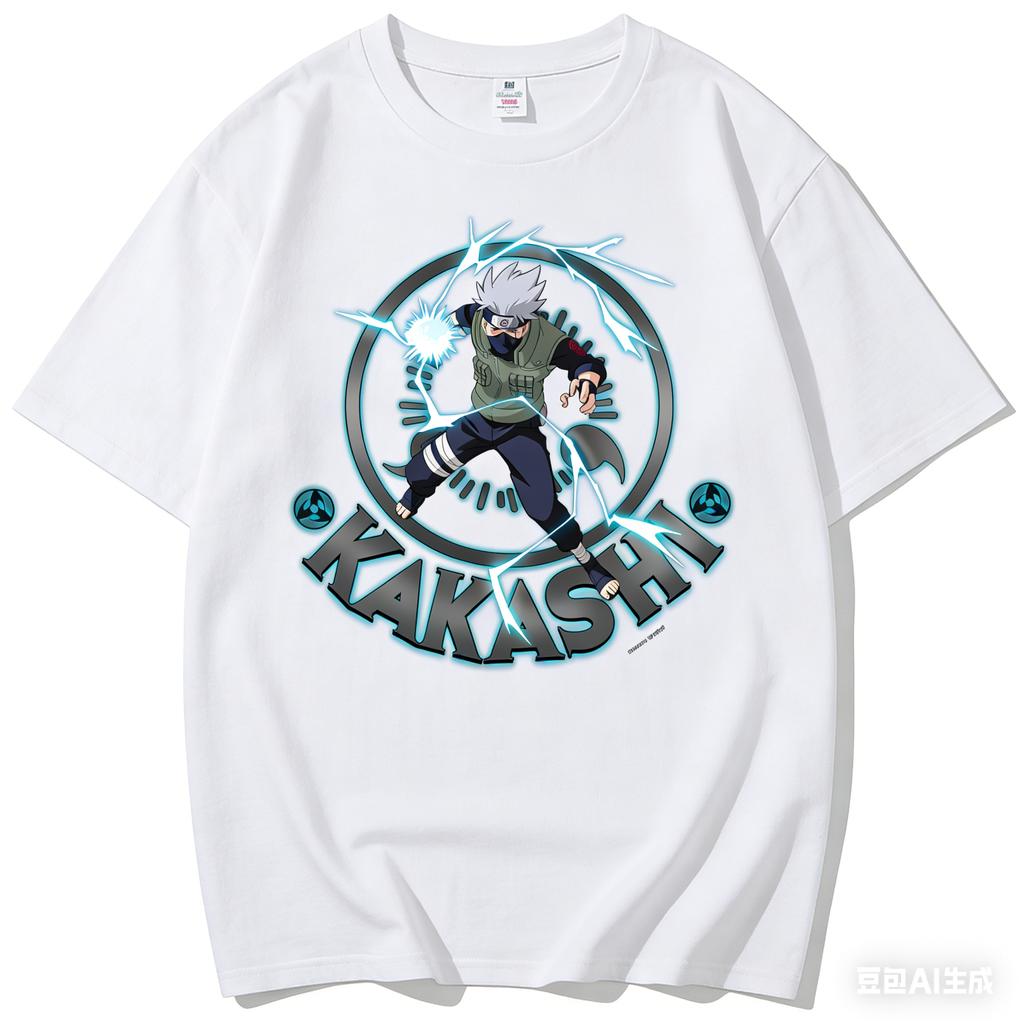 Naruto Kakashi Lightning Blade 2D Print Summer Cotton T-Shirt | Sharingan Anime Short-Sleeve Unisex Japanese Style