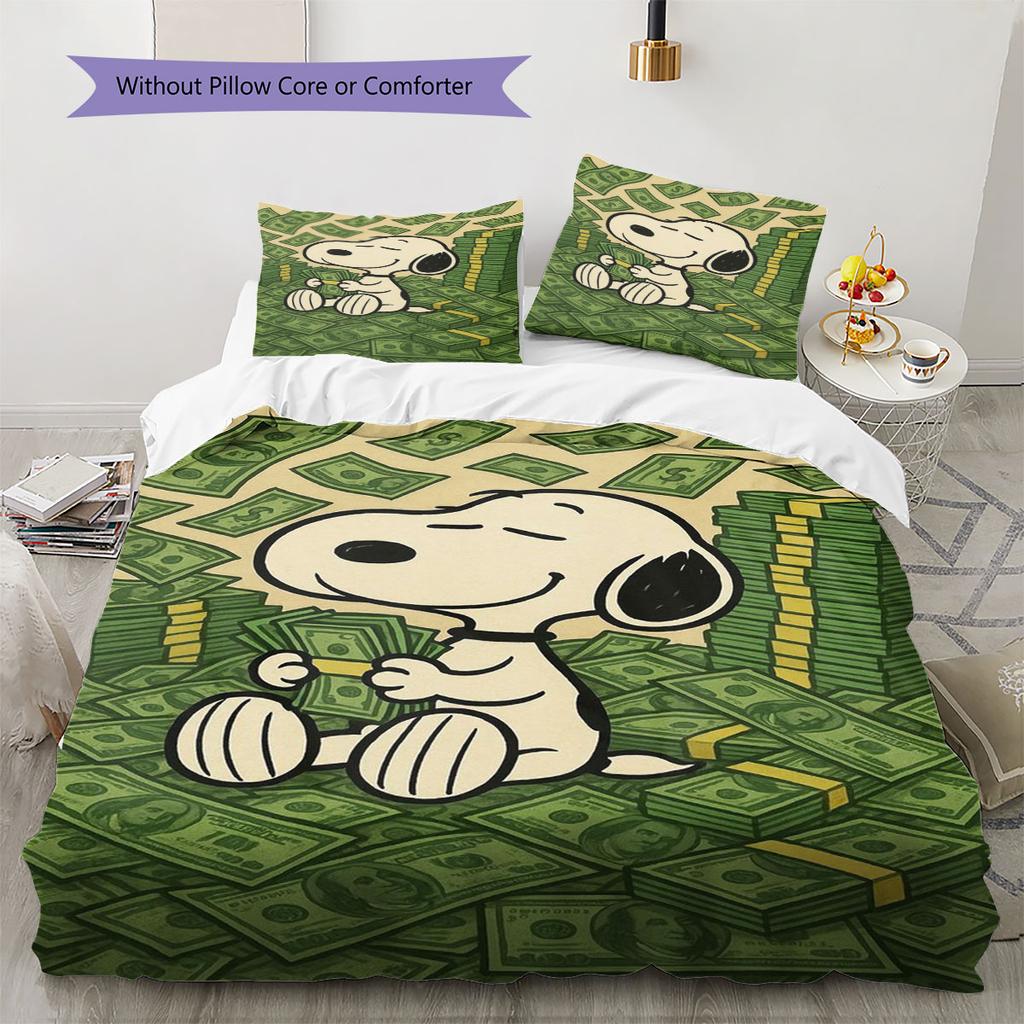 Snoopy Sitting and Counting Money – A Comfortable and Warm Bedding Set, The Perfect Choice To Decorate Your Bedroom.