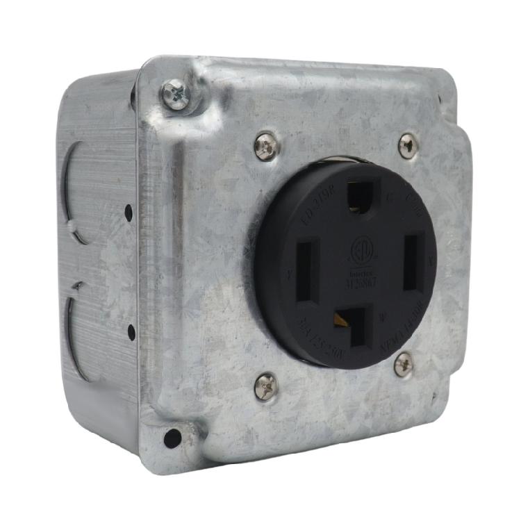 Multipurpose NEMA 14 30R 30A Electrical Receptacle Assembly With Square Metal Box Sliding Covers and Brackets Use