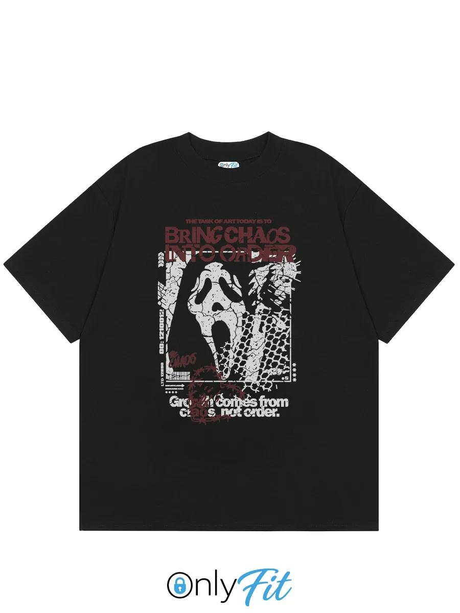 Cotton oversized Y2K rug pattern printed T-shirt M