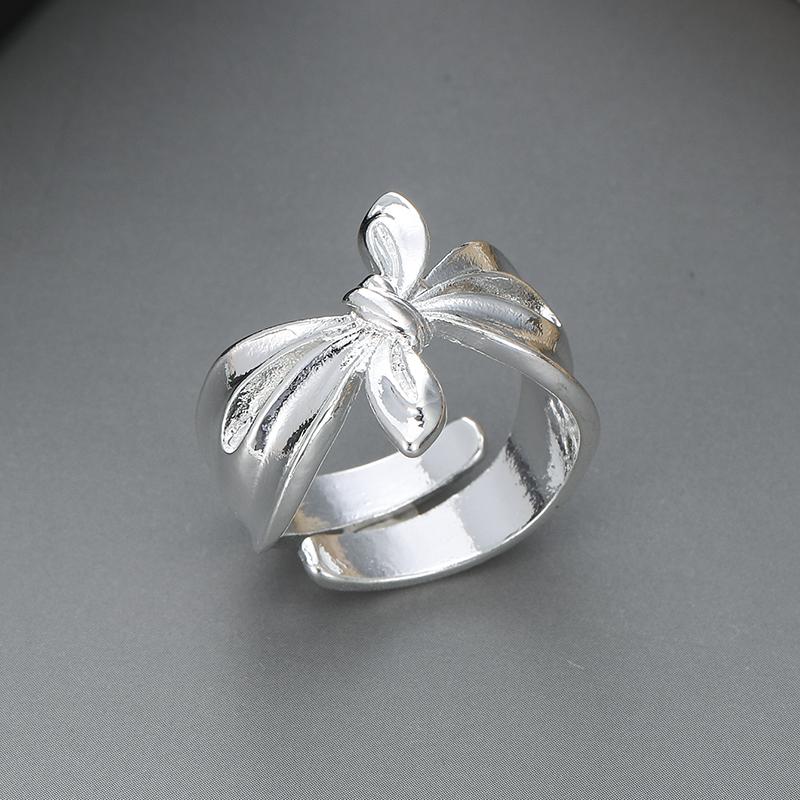 Bow Open Adjustable Ring for Women Silver Color Butterfly Knot Finger Ring Delicate Aesthetic Jewelry Gift for Daily Wear PartyGood product