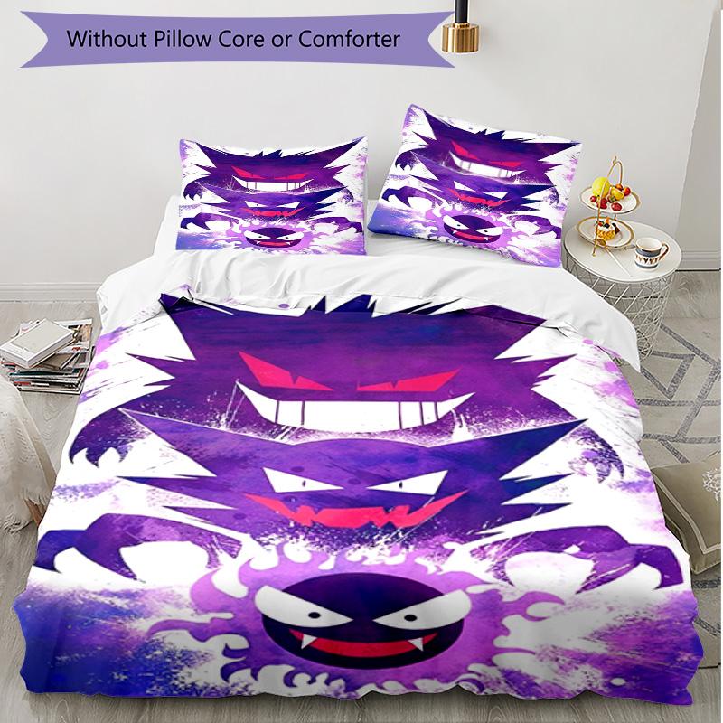 3pcs Duvet Cover Set (1*Duvet Cover + 2*Pillowcase, Without Core), Gengar Print Soft All‑Season Bedding Set, Home Bedroom Decor Gift