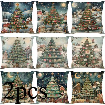 2 peças/conjunto de fronhas estampadas de árvore de natal, decoração para casa, sofá, capa de almofada, quarto, sala de estar, fronha sem núcleo de travesseiro