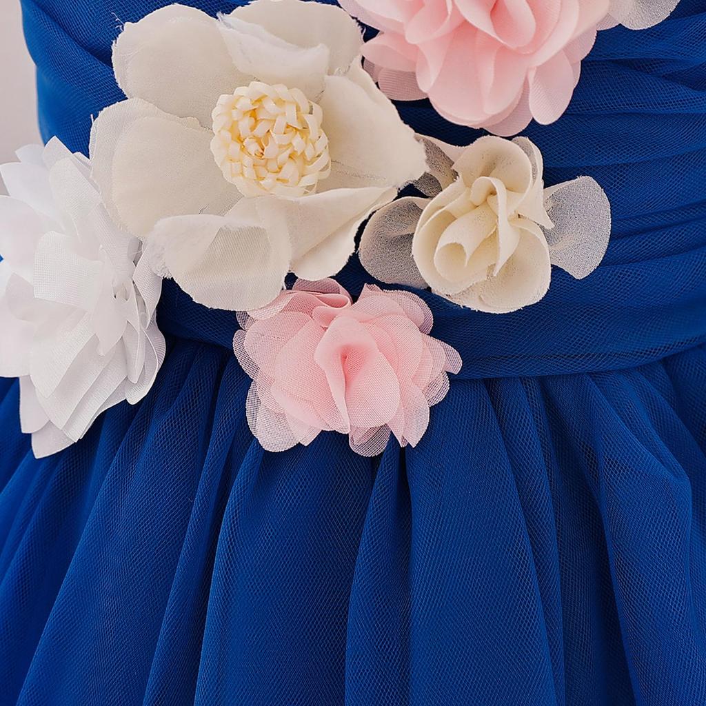 European & American Style One-Shoulder Baby Girl Wedding Dress with 3D Flowers, Ideal for First Birthday or Special Occasion Performance.