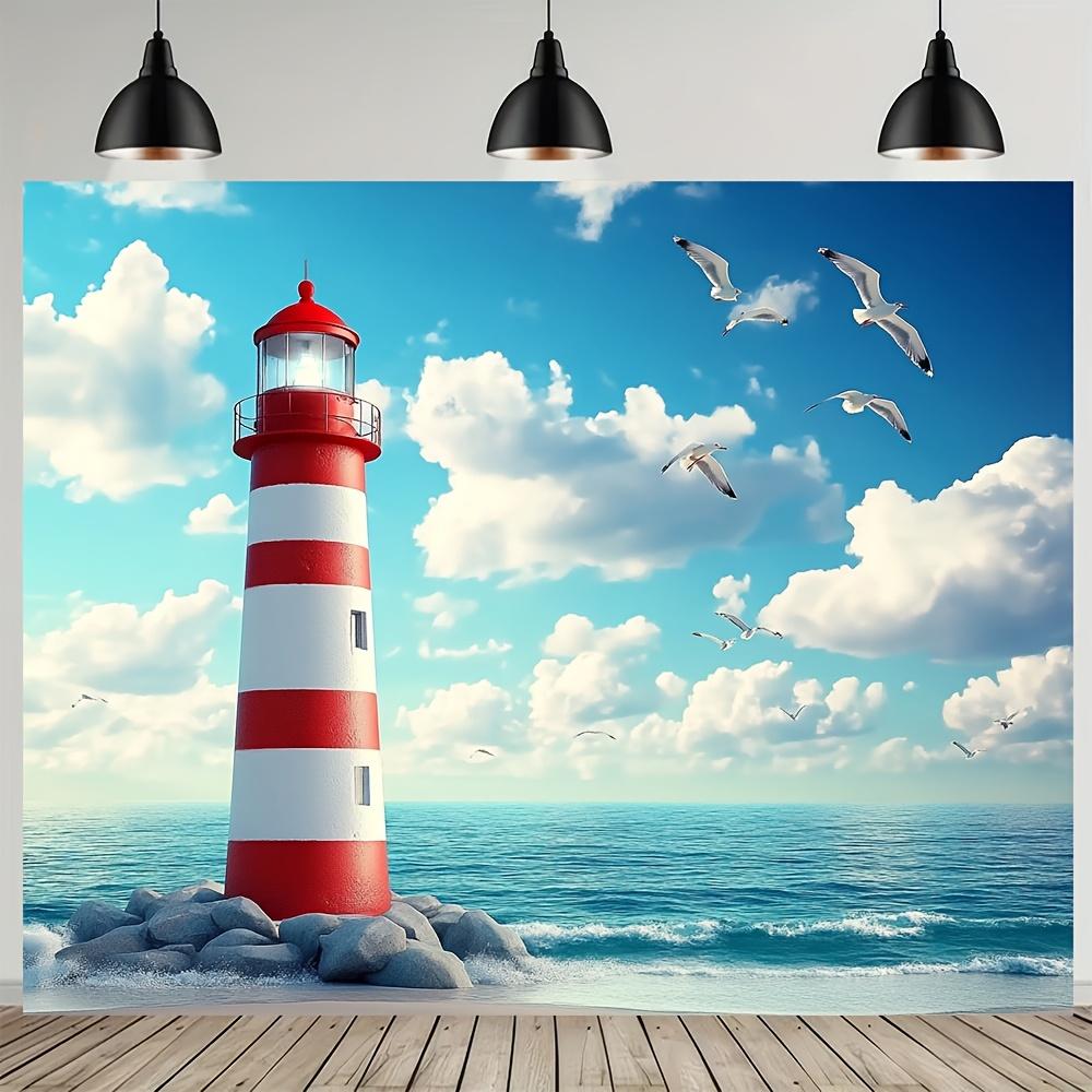 2D plane 1 coastal-style lighthouse and seagull background Hawaiian beach party banner
