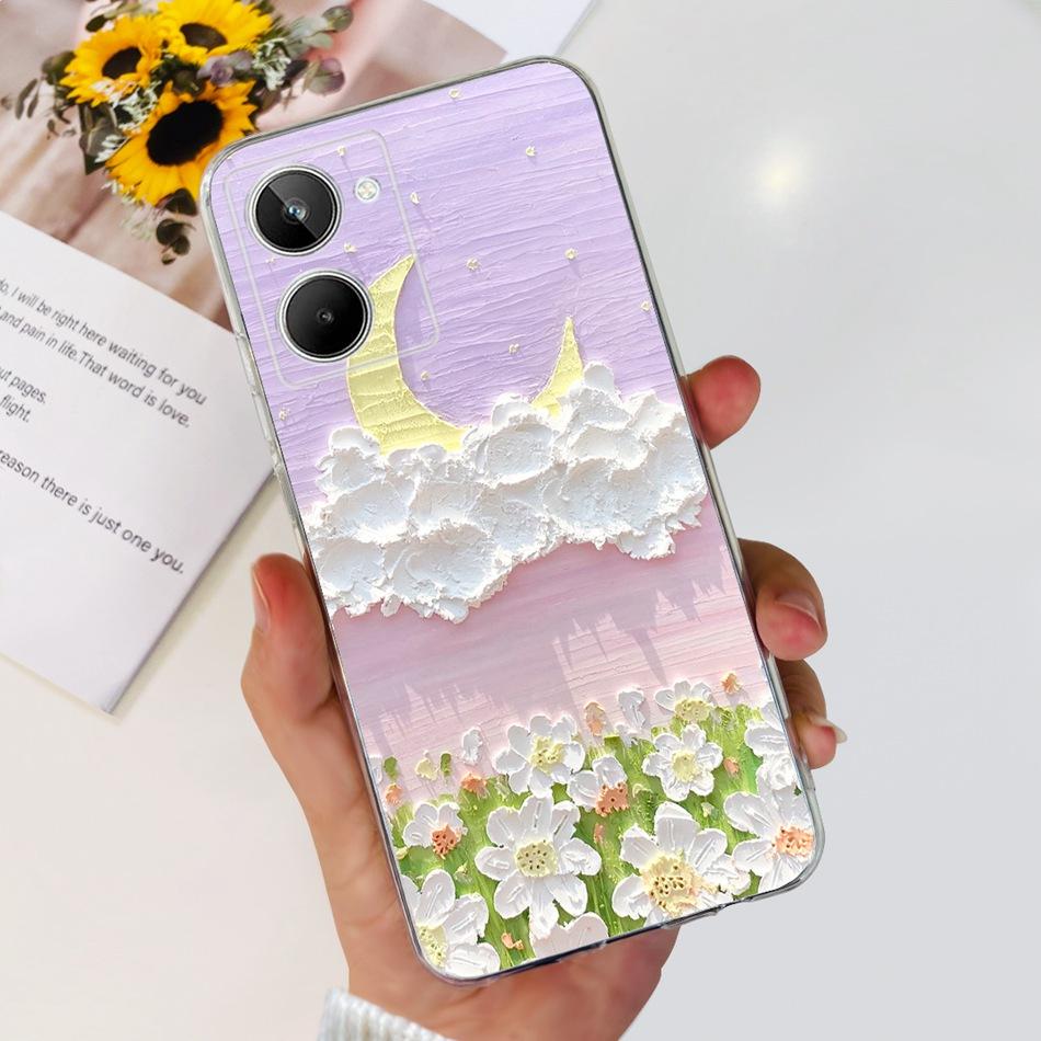 Cute Flower Cat Painted Case For Realme 10 / Realme 10 Pro / Realme 10 Pro+ Soft Silicone TPU Cover For Realme10 4G 10Pro Plus