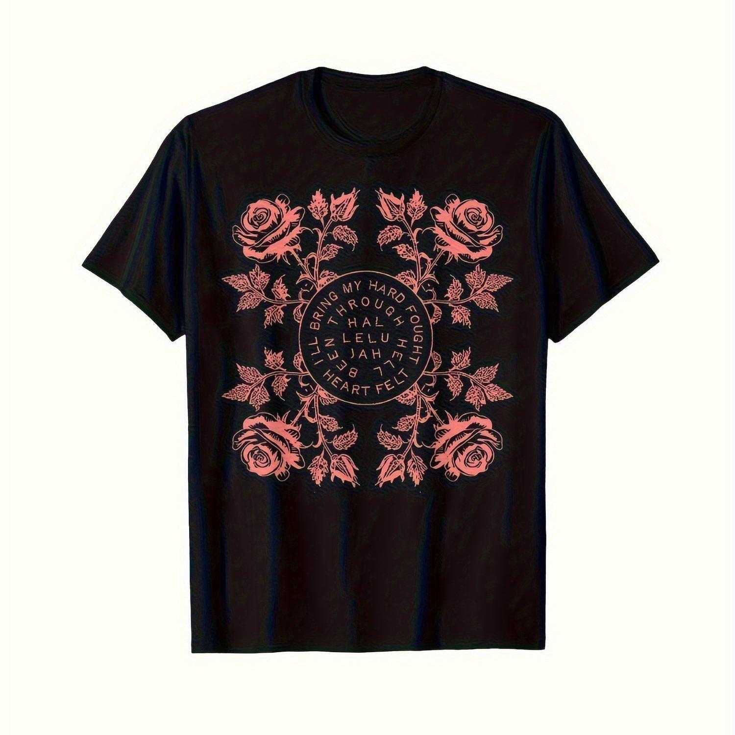 

Floral Rose Mandala Graphic T-Shirt Men Soft Cotton Crew Neck Casual Print Tee Vintage Summer Daily 4XL