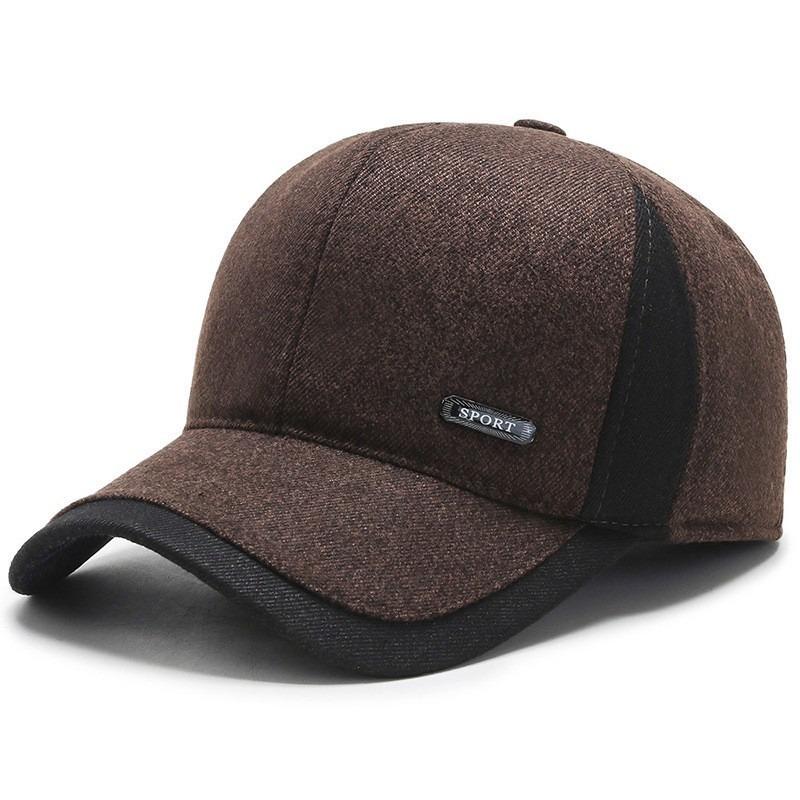 Woolen Cotton Hat Men's Winter Dad Fleece Ear Protector Warm Cap Grandfather Cold Baseball Cap