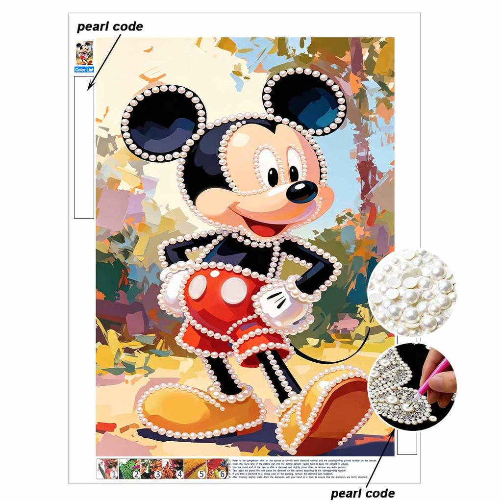 Disney Pearl Art Painting Mickey Mouse Home Wall Decor Art Crafts Handmade DIY Adult/Beginner Gift Creative Home Decor Frameless Canvas Artwork