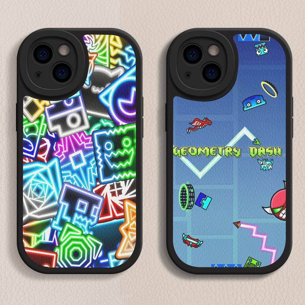 Custodia per Telefono Geometry Dash per iPhone 11 12 13 14 15 16 Pro Max Plus Copertina in Pelle