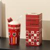 Striped Cat Ceramic Coffee Mug Set with Lid and Straw