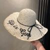 Straw Hat Seaside Hat Strapped Straw Hat Women's Summer Travel Sun Protection Beach Sun Hat Lace Edge Sun Hat