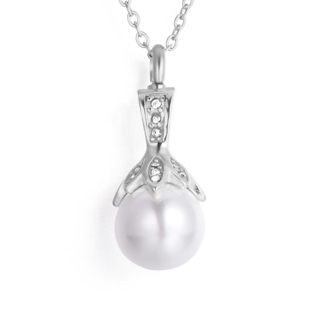 Europäische leichte Luxus-Edelstahl-Diamant- und Kunstperlen-Gedenkanhänger-Halskette