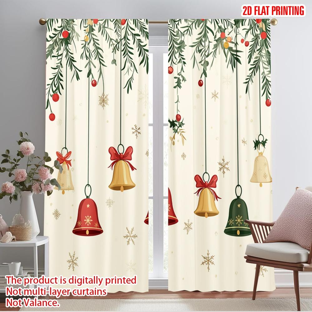 

2pcs,2D plane printing Light Filtering Curtains Christmas Bells Holly Garland (2) Versatile Durable Polyester (without rod) Room 52.50×116.00 CM 2pcs