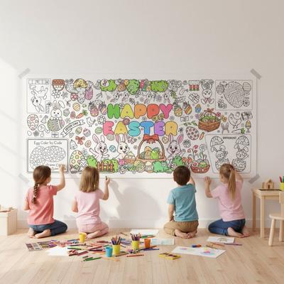 DIY Easter Giant Coloring Poster Art Craft Cartoon Bunny Jumbo Coloring Banner Gift Doodle Easter Tablecloth Family Classroom