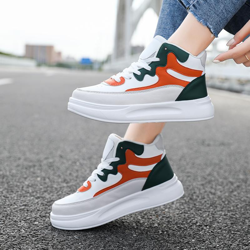Fashion Sneakers Women's Colorblock Lace-up Breathable Sneakers Woman Campus Sneakers Show Feet Soft Leather Casual Shoes Women