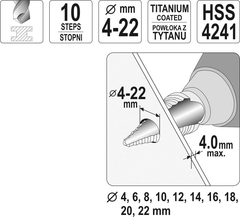 YATO STEP DRILL 4-22MM YT-44741