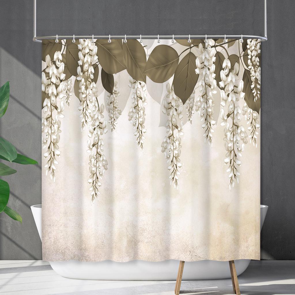 Duschvorhang Wasserdicht Und Schimmelresistent 3D Digitaldruck Pflanze Blume Und Gras Duschvorhang Badezimmer Trennvorhang
