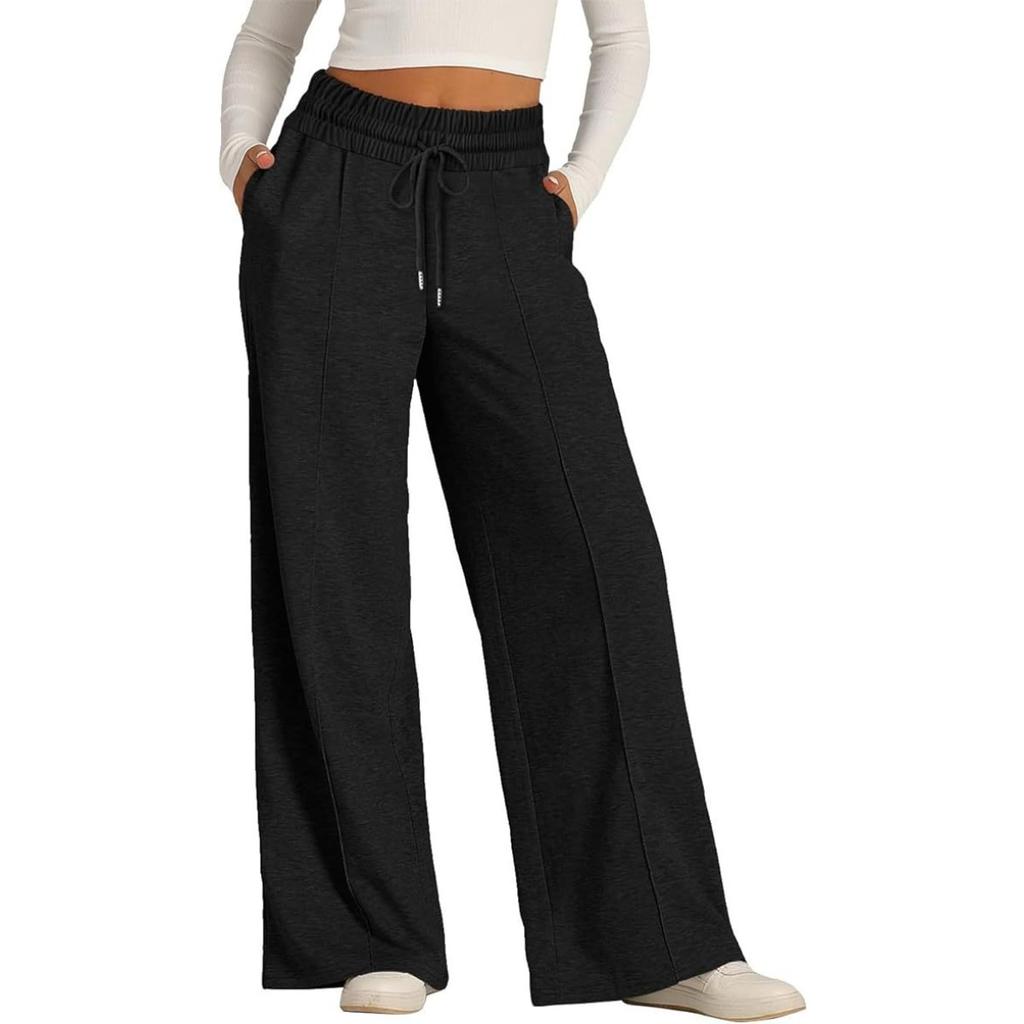 Spring Summer Women's Solid Color Casual Wide Leg Drawstring Elastic Waist Sweatpants