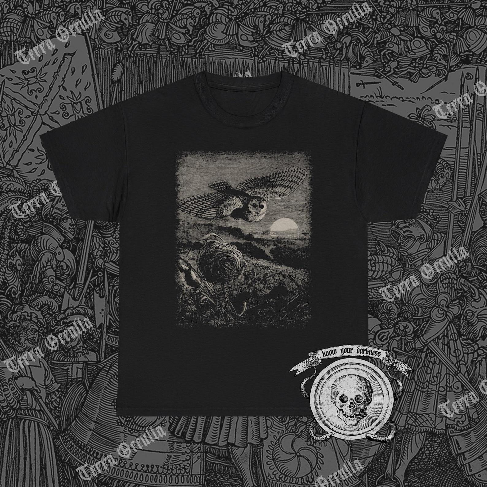 Owl Over Field Shirt, Bird of Prey, Nocturnal, Night Owl 2XL