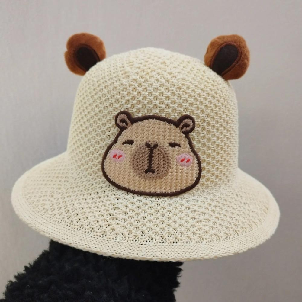 Sweet Cartoon Straw Cups Wide Brim Outdoor Travel Fisherman Cup Gifts Children's Capybara Sun Hat