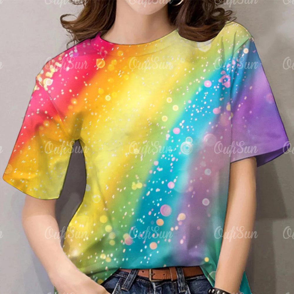 Graffiti Tie Dye Shirt Rainbow Women's T-shirt Colorful Star Print Short Sleeved Top Street Fashion Plus Size T-shirt