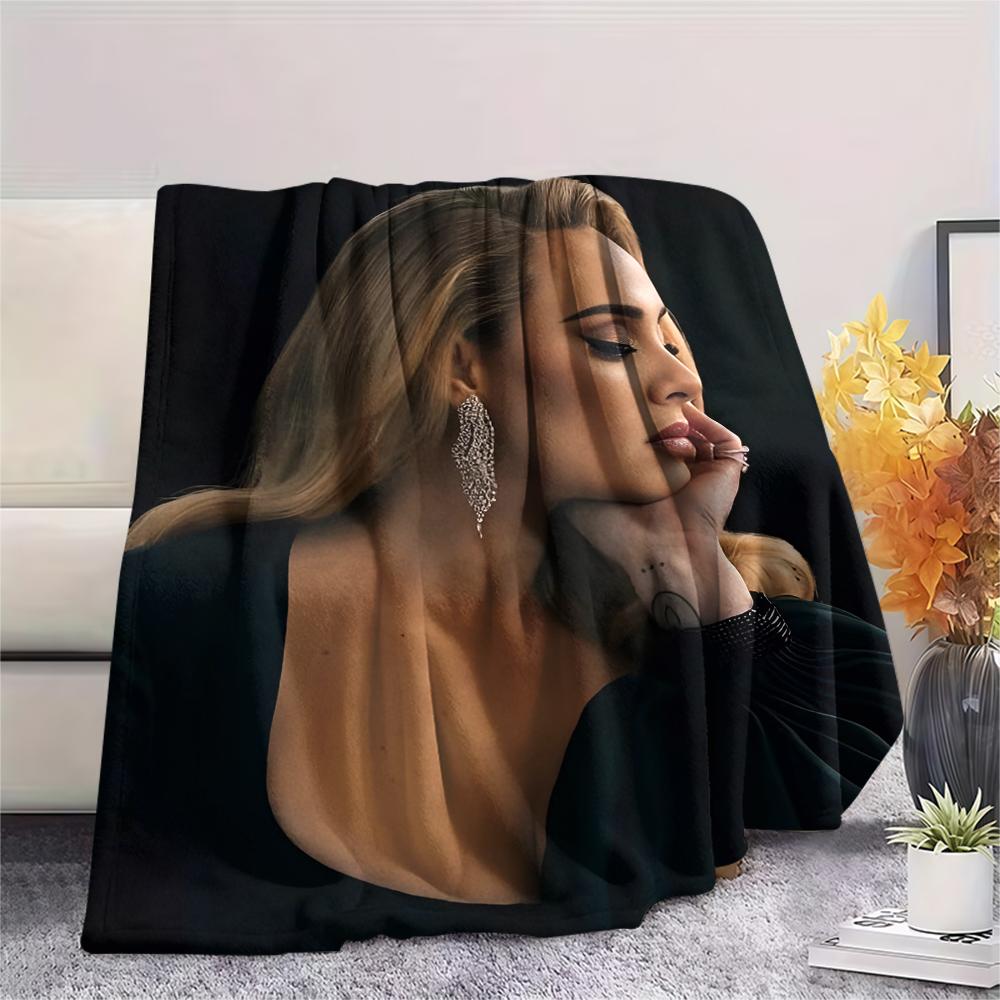 1PC Adele Print Flannel Blanket, High quality All Seasons, Home Decor, Warmth and Comfort, Perfect for Christmas Gifts