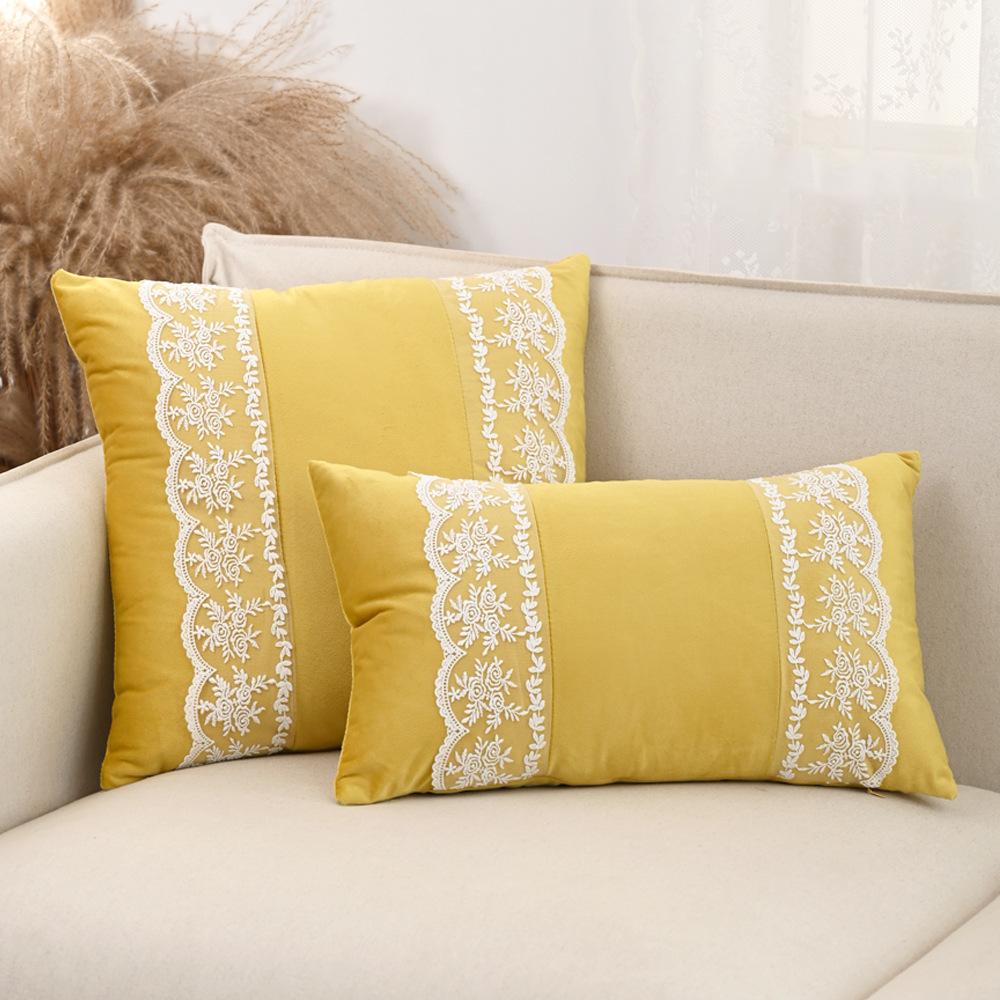 Premium Nordic Ins Style Dutch Velvet Pillowcase Deluxe Rose Lace Embroidered Cushion Cover Fresh Modern Home Decor Pillow Cover