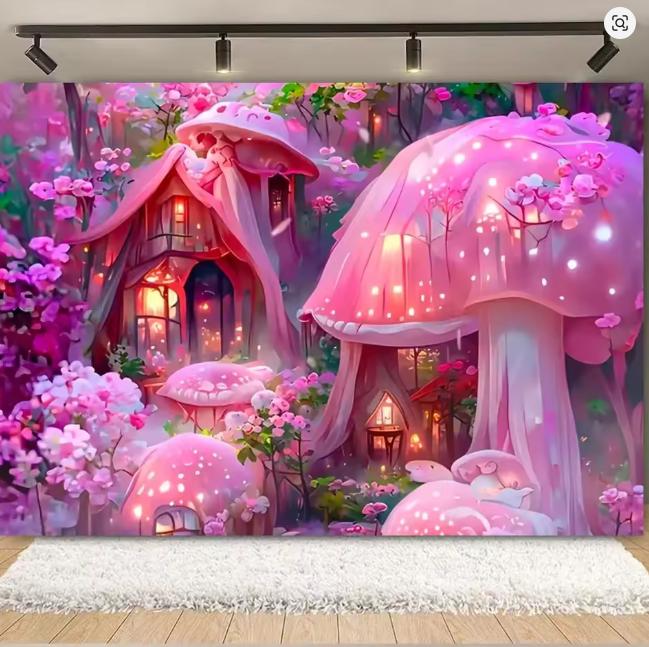 Fantasy Wonderland Jungle Mushroom House Fairy Tale Magic Photography Background Children's Birthday Party Decoration Background