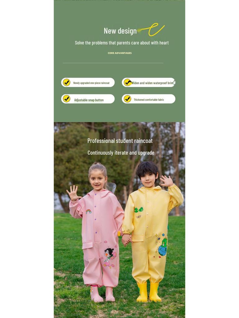 Kids' Full-Body Rainproof One-Piece Suit with Hood for Boys and Girls
