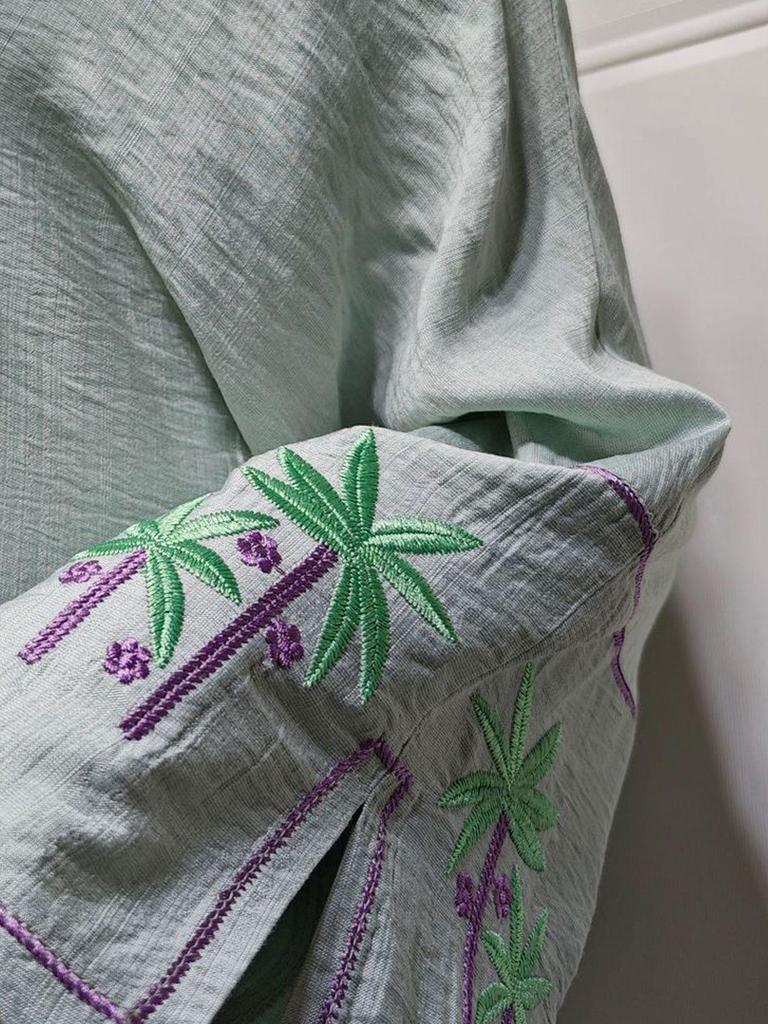 2024 Elegant Embroidered Middle Eastern Muslim Rayon Cardigan Dress Robe