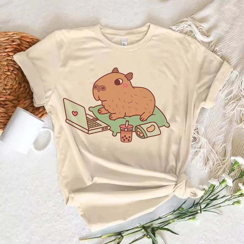Funny Anime Capybara T Shirt Women Soft Fabric Tshirt Female Anime Clothing T-shirt Girls Capibara Tee Tshirt Graphic Tops