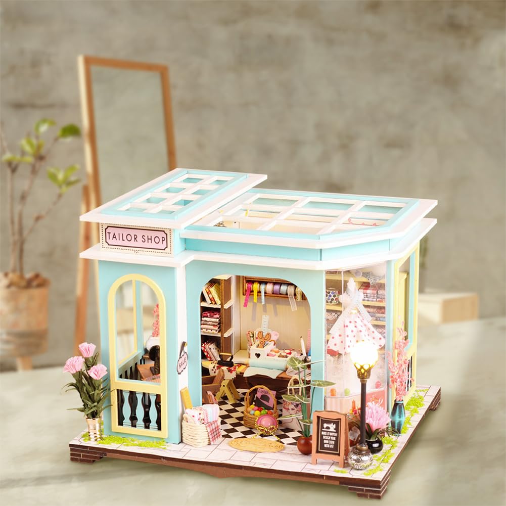 Miniature House Dollhouse 3D Handmade Wooden Puzzle English Interior Perfect for and Gifts Kit, [Dressmaker's Shop] Puzzle, Kit, Instructions, Decor,