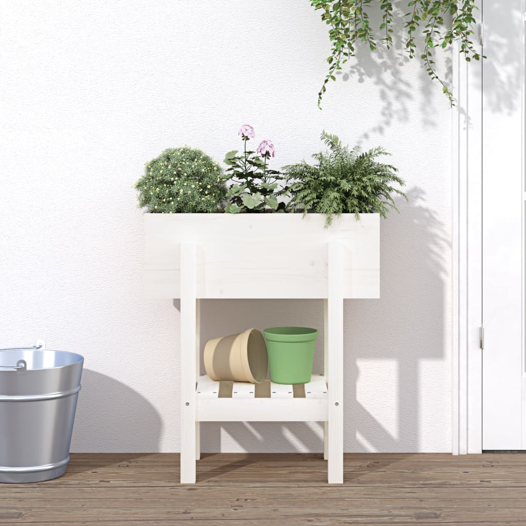 White Plant Pot 62 X 30 X 69 Cm Solid Pine Wood