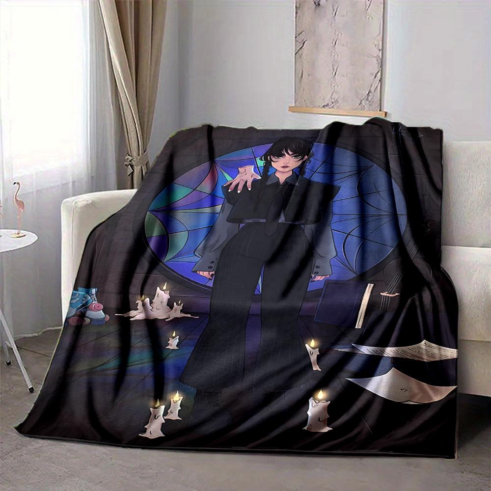 1pc Wednesday Cozy Print Blanket Lightweight Warm Flannel Throw Blanket For Sofa, Bed, Living Room