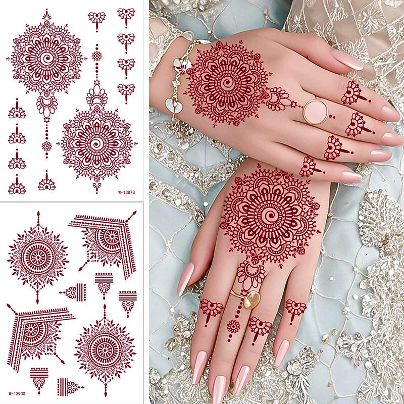 Lace Tattoo Sticker: Brown-Red Henna-Inspired Temporary Tattoo