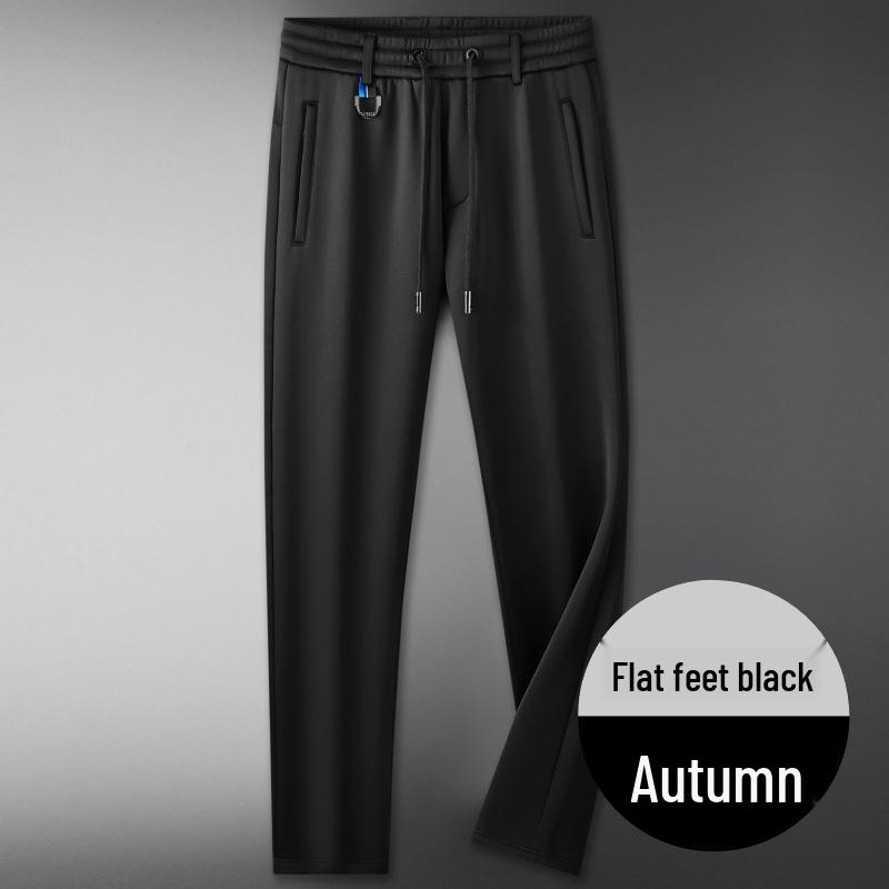 Men's Plus Size Autumn Fleece-Lined Sweatpants - Elastic Waist, Straight Leg Casual Pants